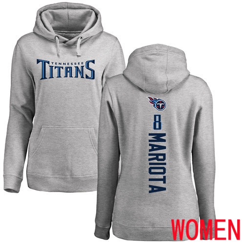 Tennessee Titans Ash Women Marcus Mariota Backer NFL Football #8 Pullover Hoodie Sweatshirts->nfl t-shirts->Sports Accessory